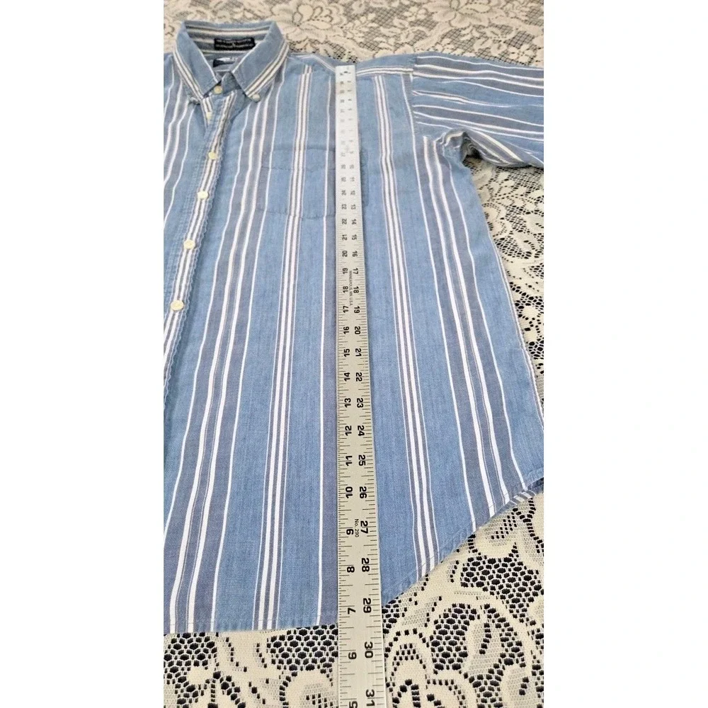 Levis Dockers Shirt‎ L Blue Striped Chambray Short Sleeve Button Down Collared